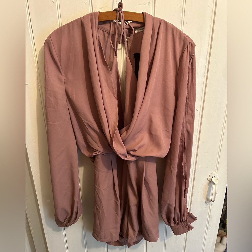 (3/$20) NEW fashion nova xl purple long sleeve vneck wrap shorts romper